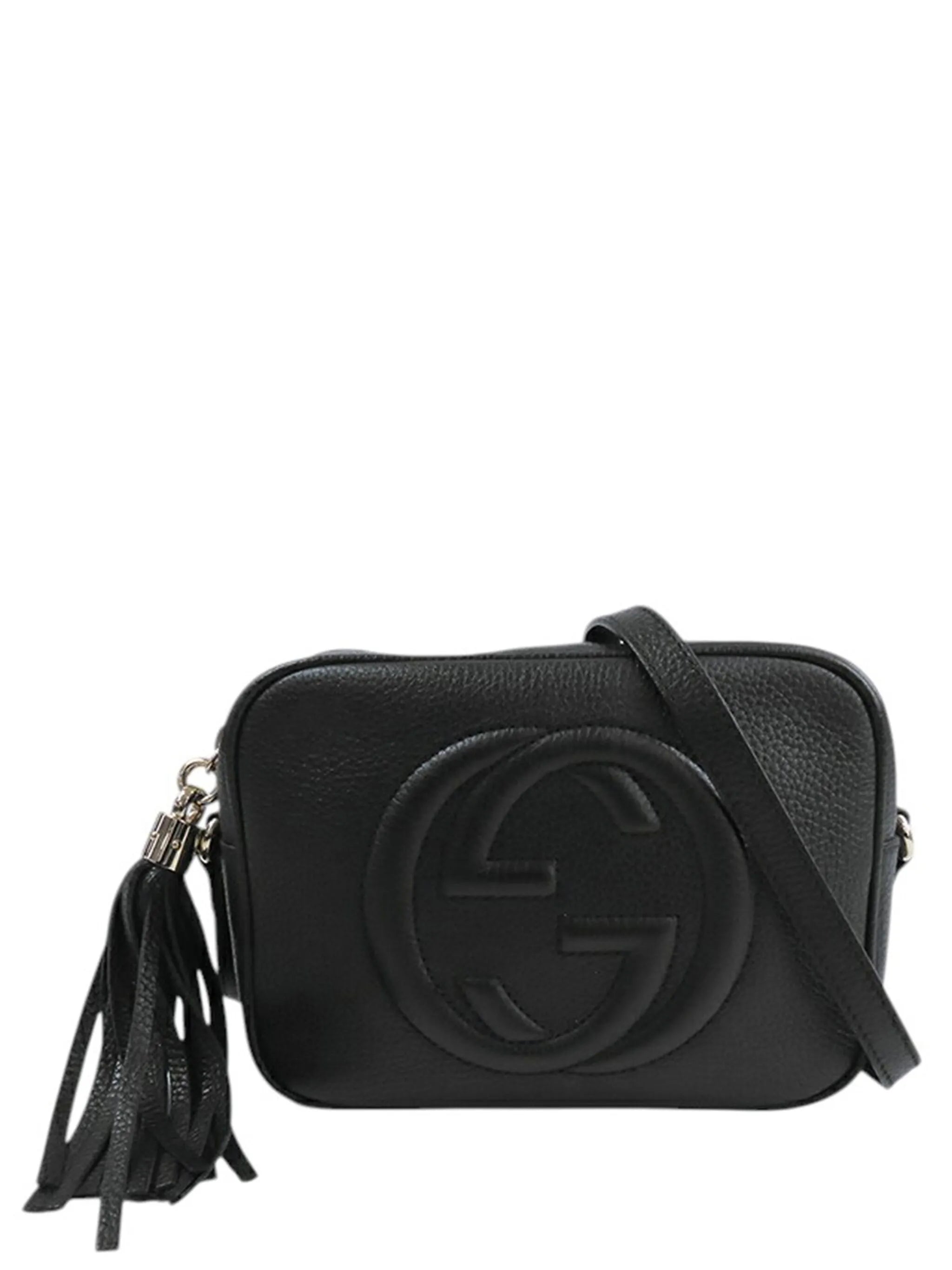 GUCCI Soho Leather Disco Bag Black Crossbody Camera Bag with Tassel