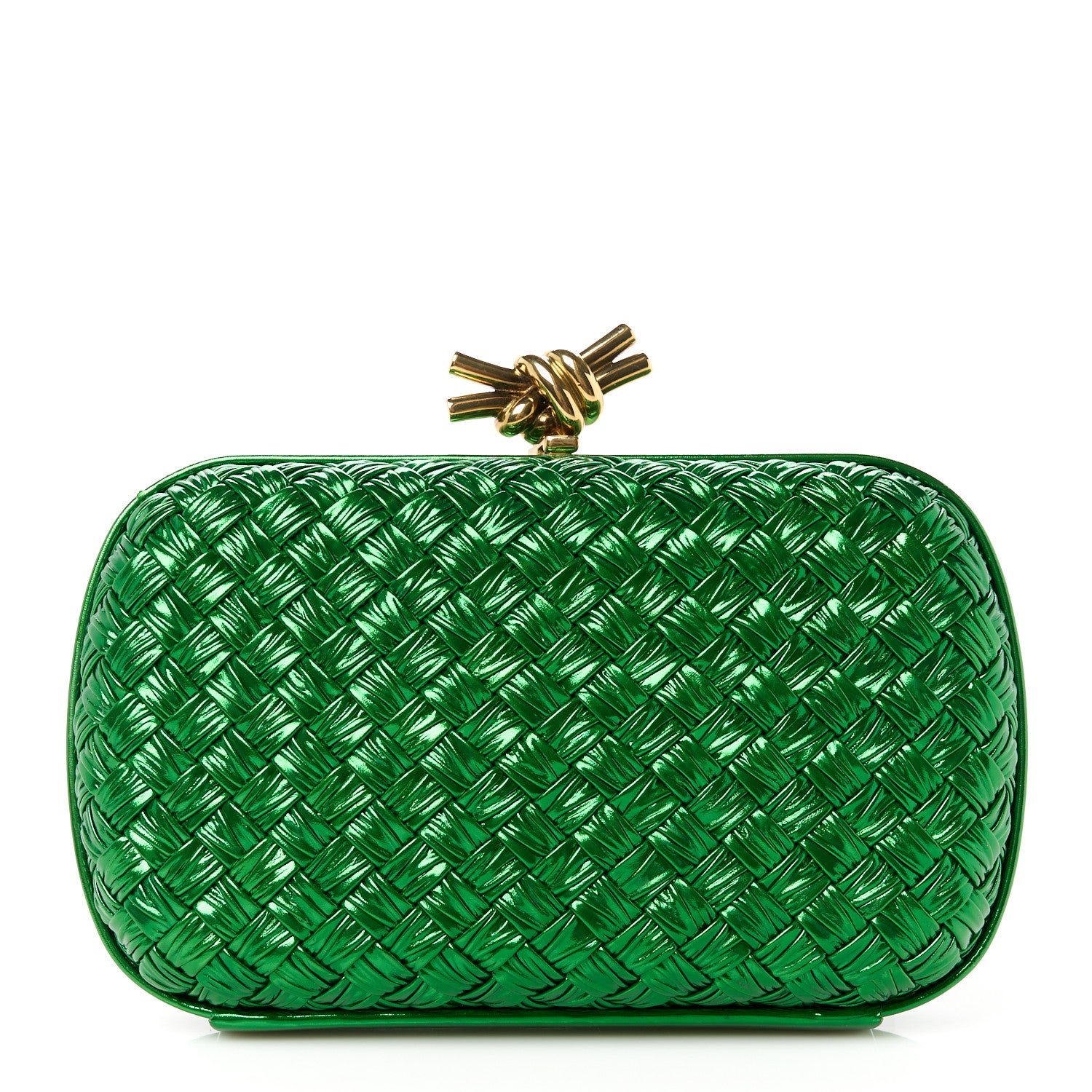 Bottega Veneta Green Metallic Intrecciato knot Clutch