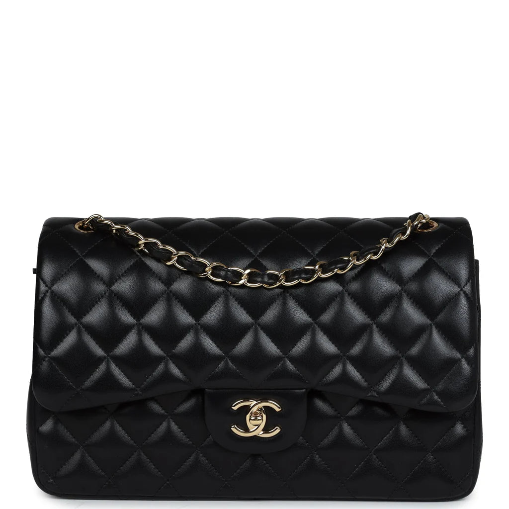 Chanel Jumbo Classic Double Flap Bag in Black Quilted Lambskin with Gold-Tone Hardware