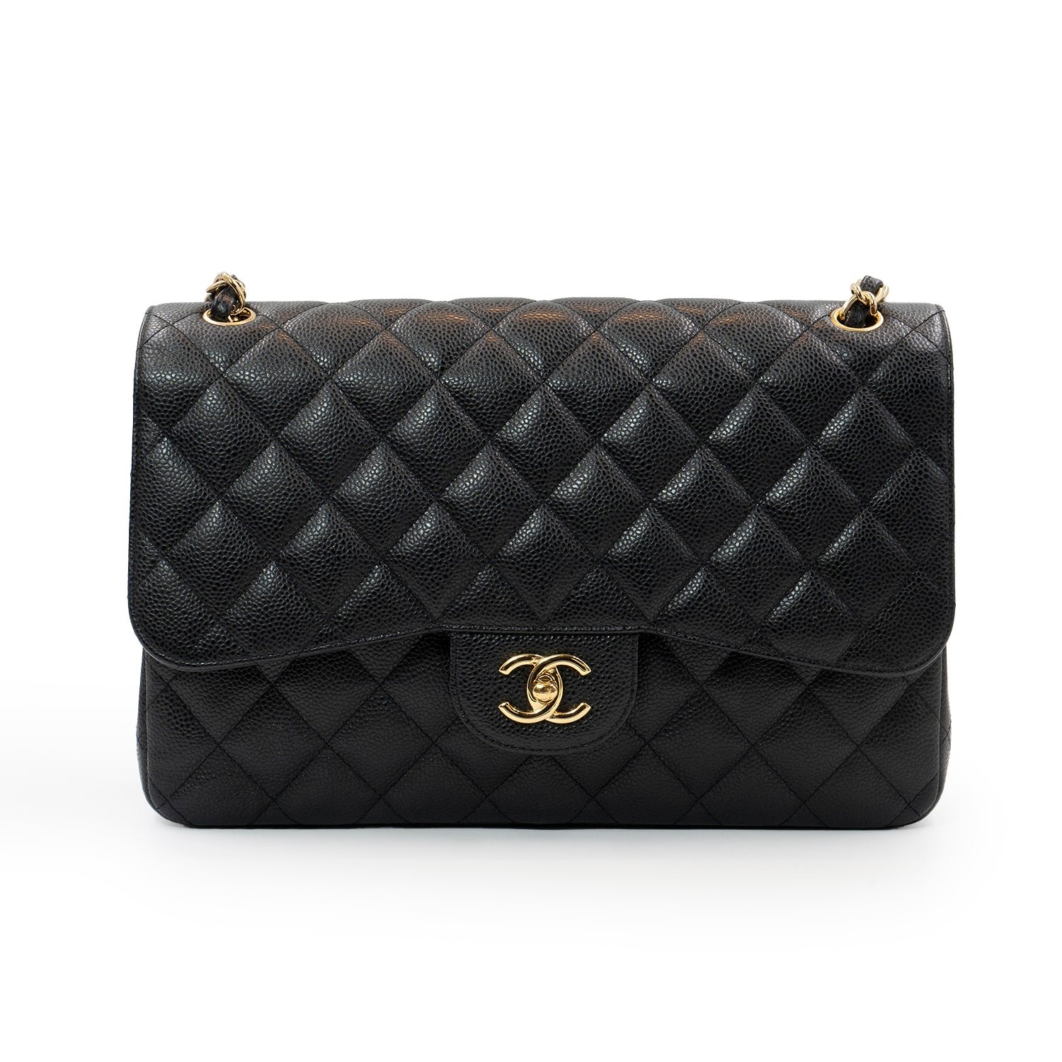 Chanel Large Classic Double Flap Bag in Black Caviar Leather with Gold Hardware