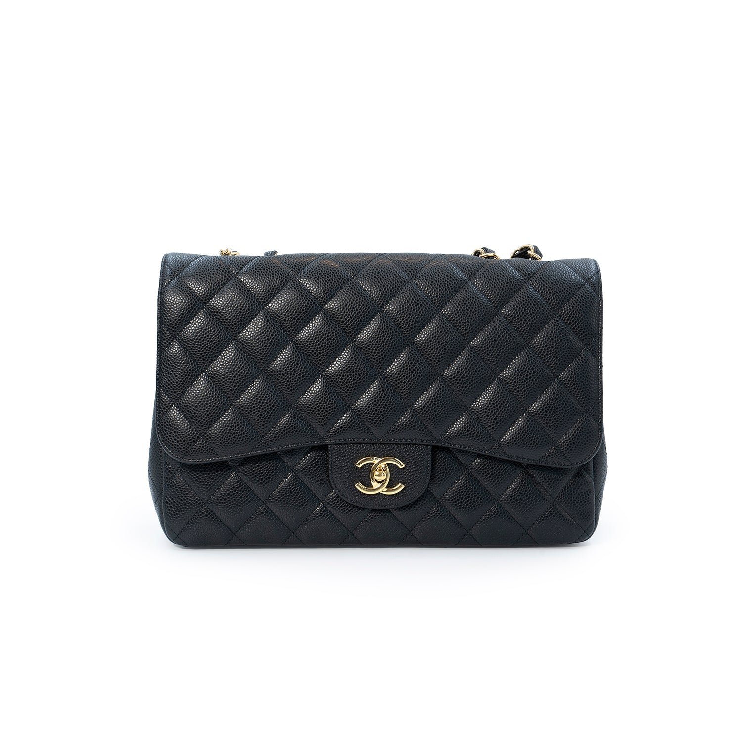 Chanel Classic Jumbo Single Flap Bag in Black Caviar Leather with Gold Hardware
