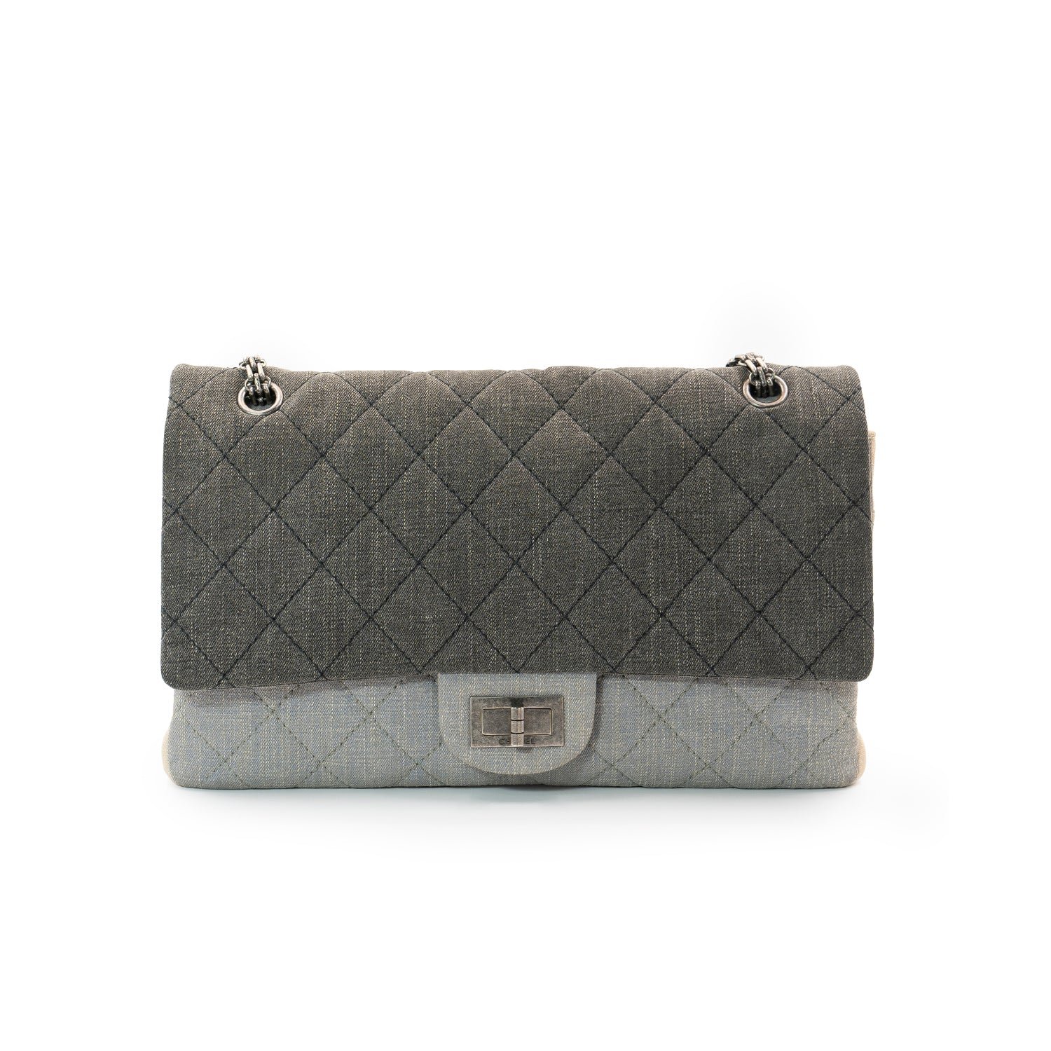 Chanel 2.75 Large Tri-Color Denim Flap Bag with Ruthenium Hardware