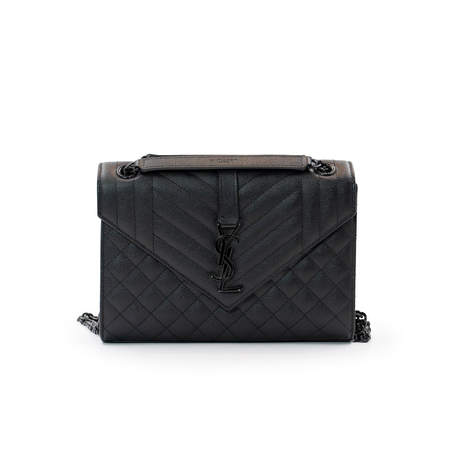 Saint Laurent Envelope Medium Chain Bag in Black Calfskin Leather