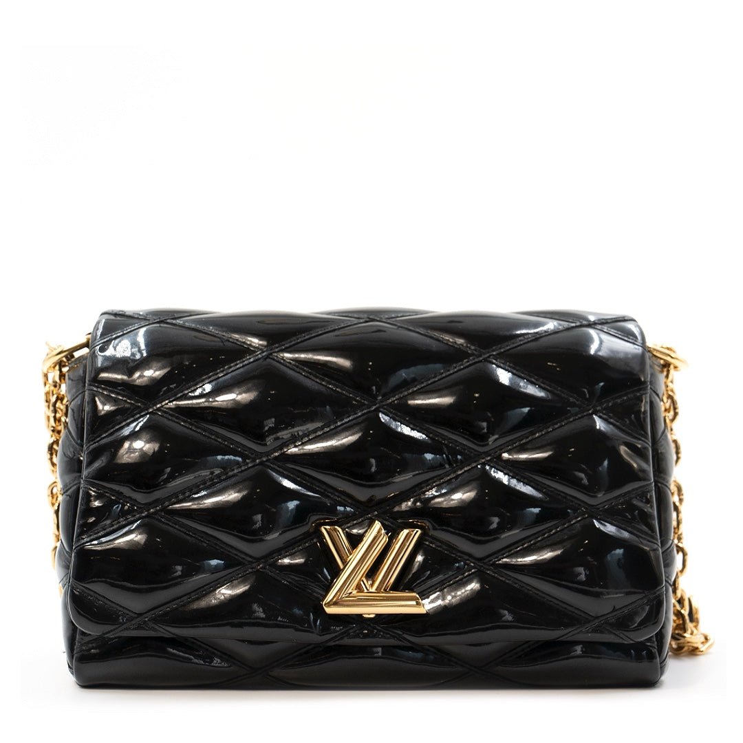 Louis Vuitton GO-14 Malletage PM bag in black patent leather with gold-tone hardware