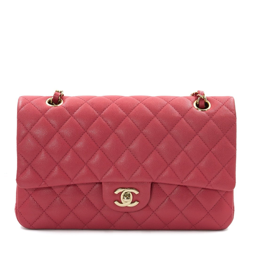 Chanel Medium Classic Double Flap Shoulder Bag in Pink Quilted Caviar Leather