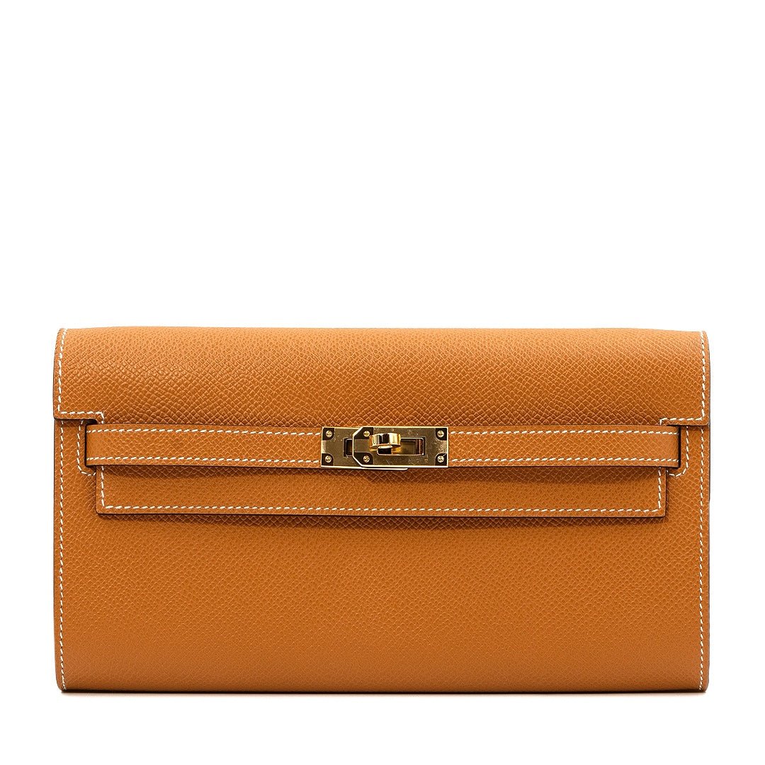 Hermès Kelly To Go Wallet 20 in Toffee Epsom Calfskin with Gold Hardware