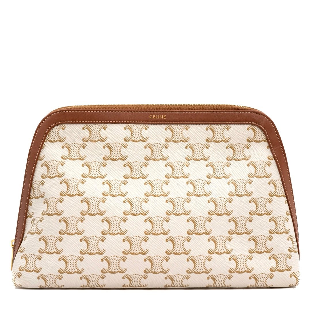 Celine Large Cosmetic Pouch in White Triomphe Canvas
