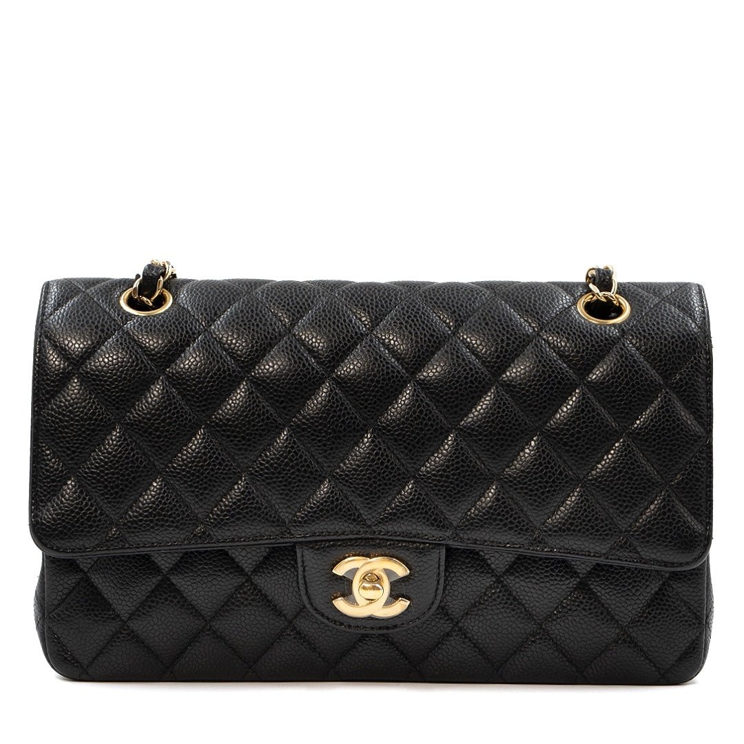 Chanel Medium Classic Double Flap Bag in Black Caviar Leather with Gold Hardware