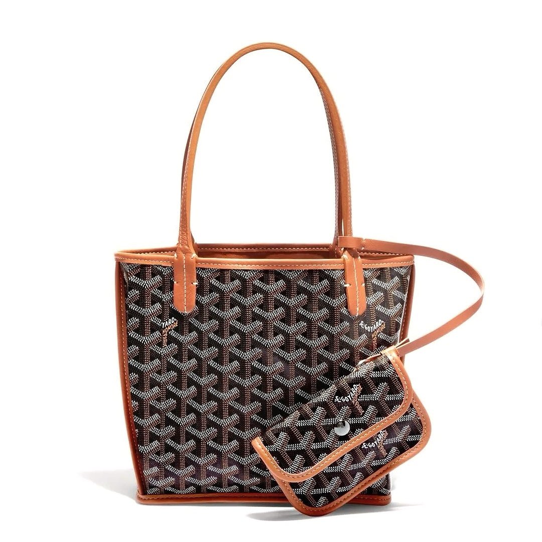 Goyard Sac Anjou Mini Tote Bag in Black & Tan Chevron Canvas
