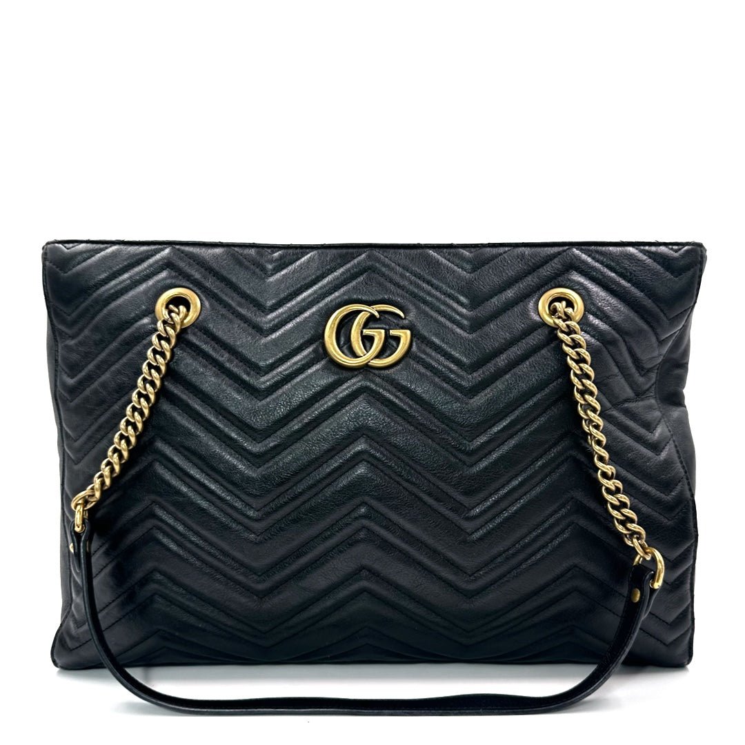 GUCCI GG Marmont Medium Slim Tote in Black Vintage Calfskin Matelassé