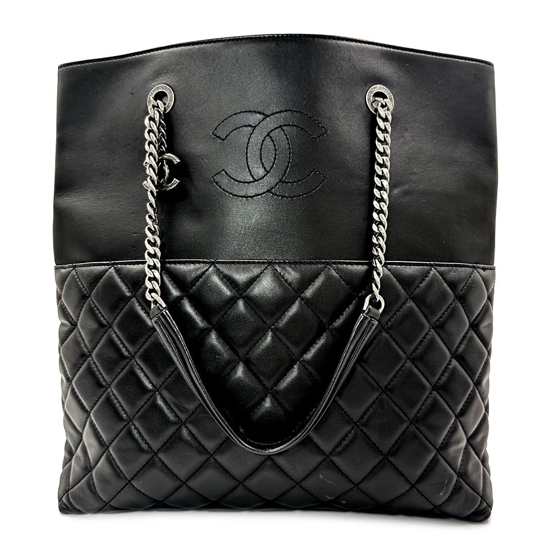 Chanel Quilted CC Timeless Tote Bag in Black & Beige Leather