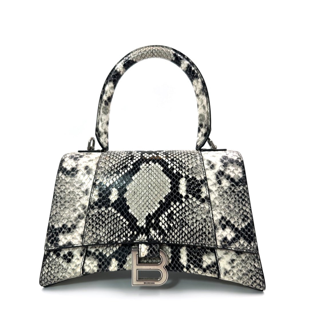 Balenciaga Hourglass Small Handbag Python Printed Black White