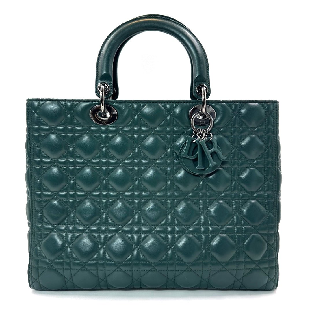 Dior Green Cannage Leather Large Lady Dior Tote Bag
