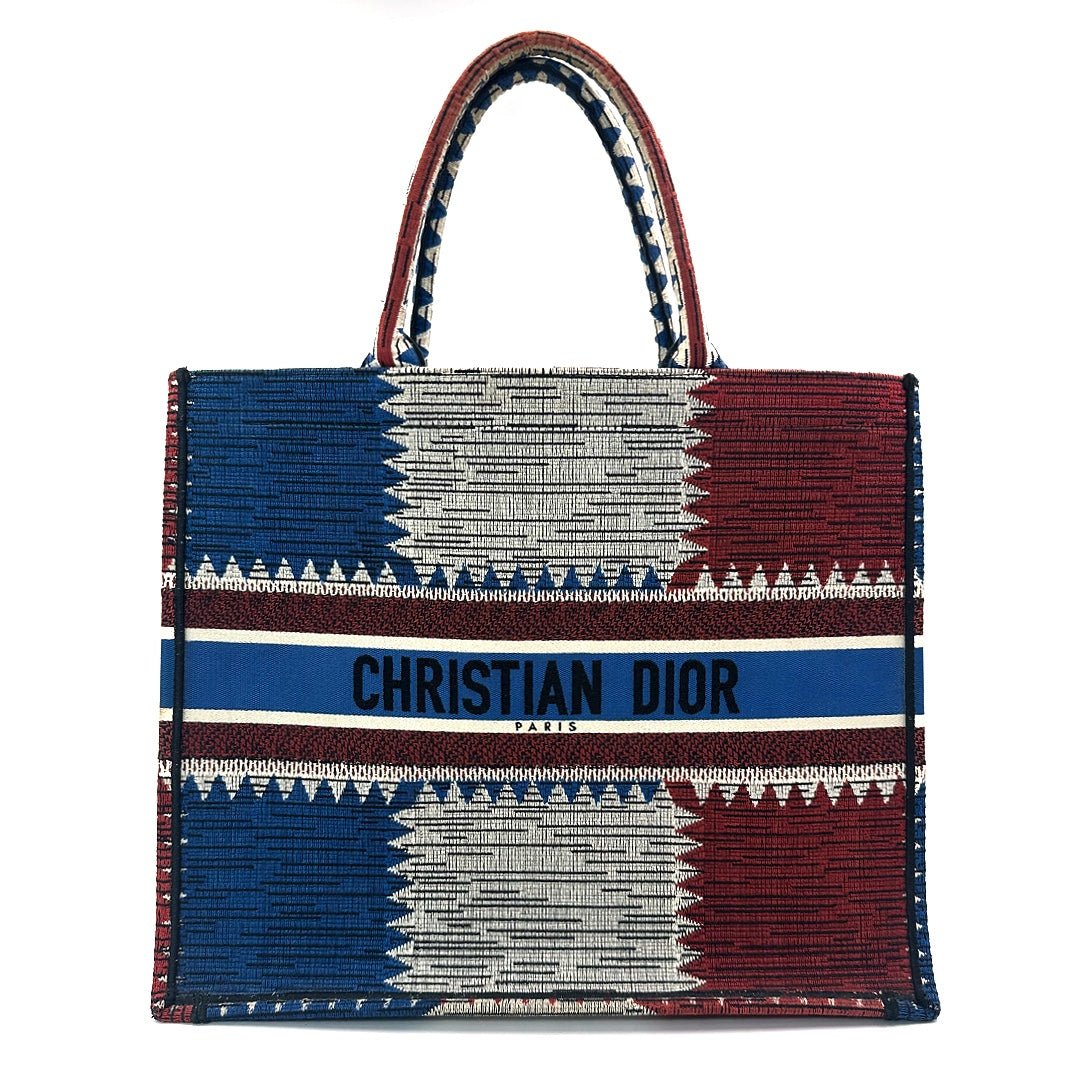 Dior Large French Flag Book Tote Bag in Blue and Red Canvas