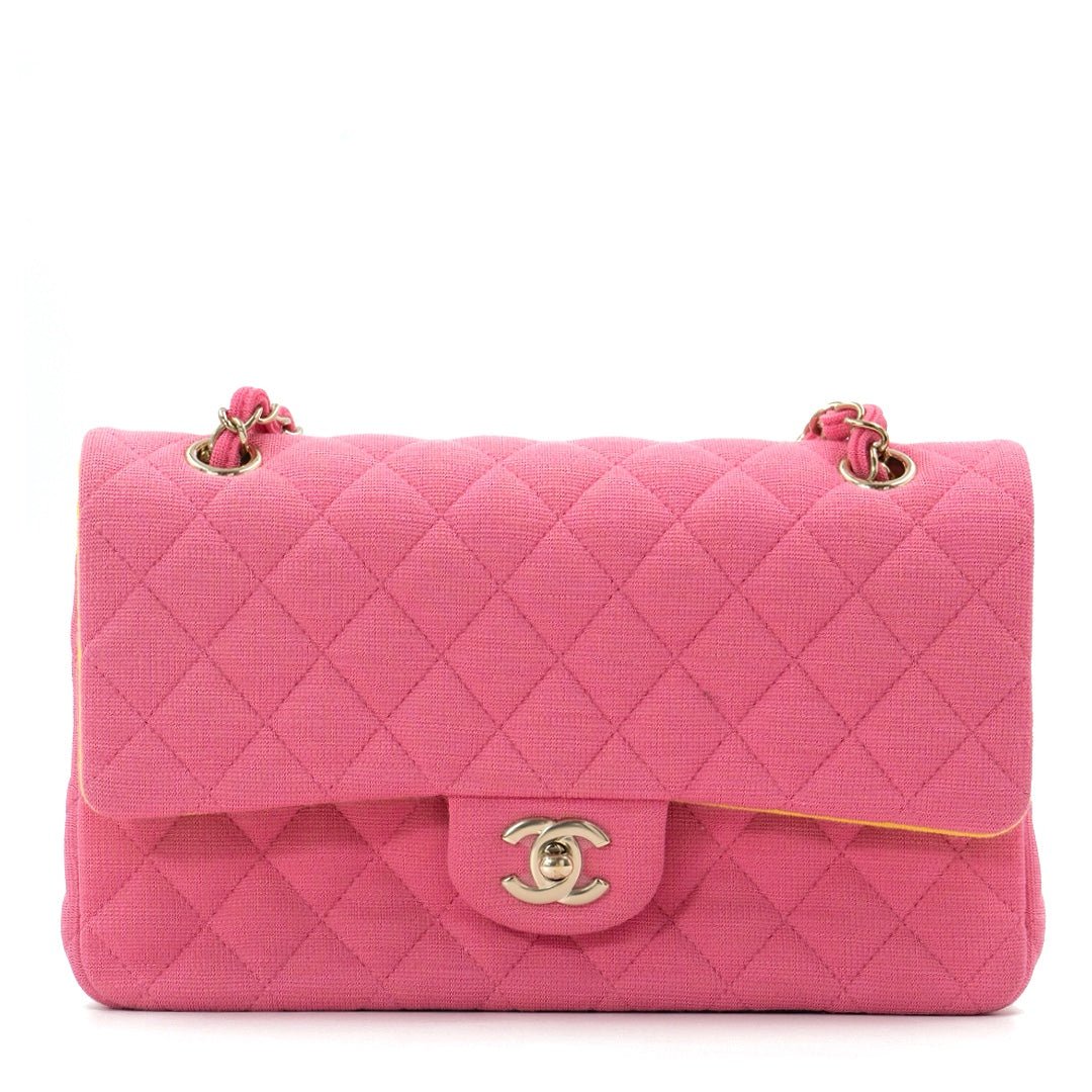 Chanel Classic Medium Double Flap Bag in Pink Quilted Jersey