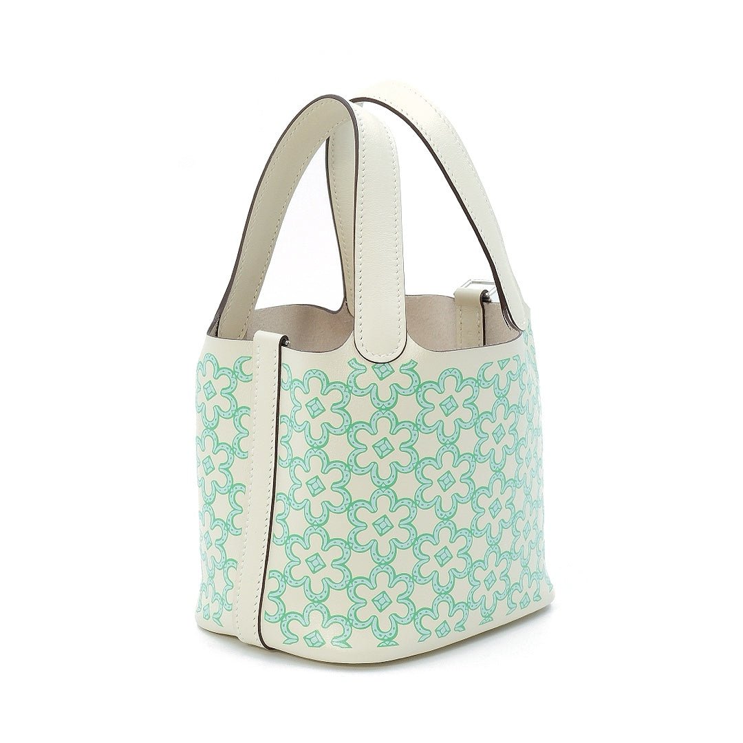 Hermès Limited Edition Picotin Lock Micro 14 Lucky Daisy handbag in Nata and Green Swift leather with Palladium hardware
