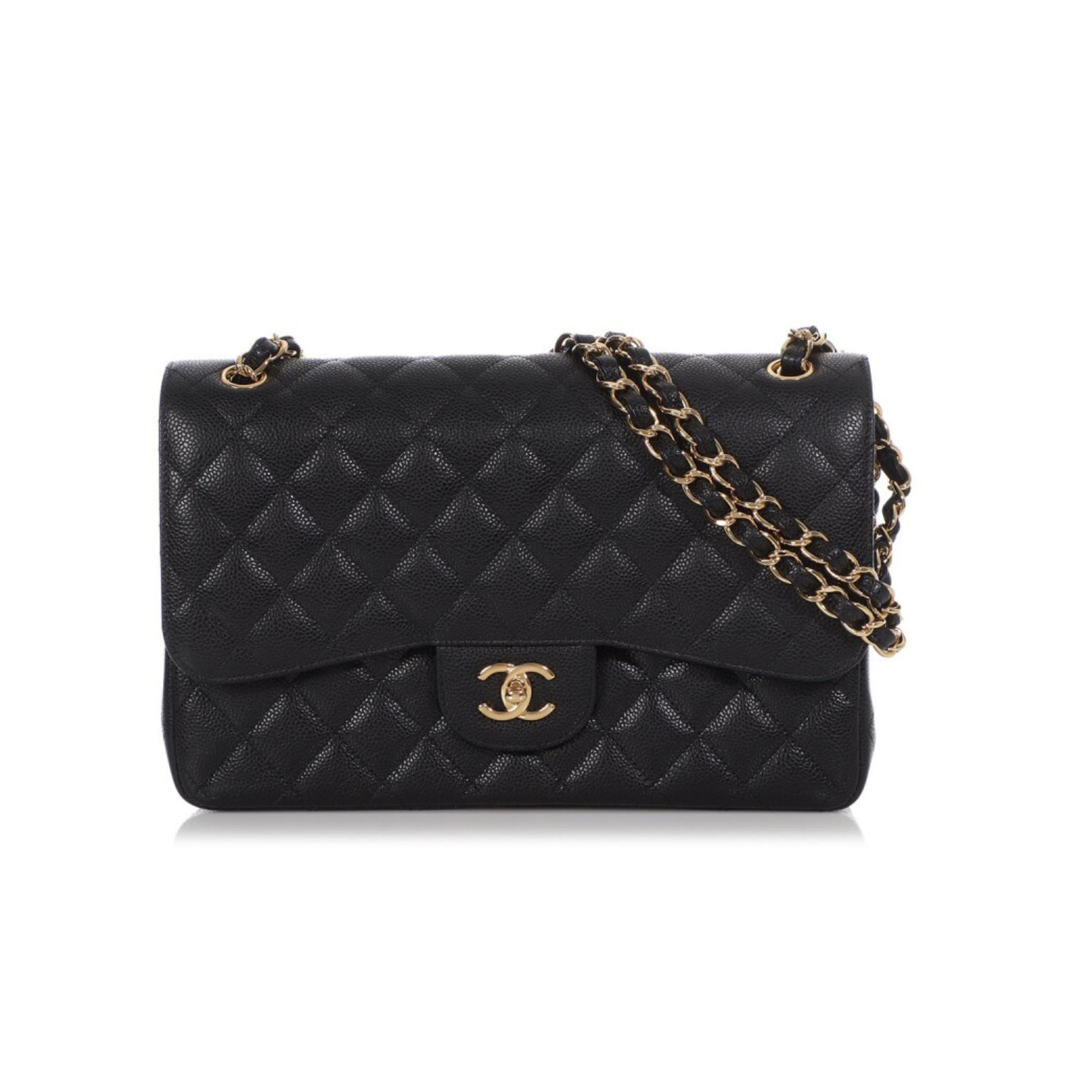 Chanel Jumbo Classic Double Flap Bag Black Caviar Gold Hardware