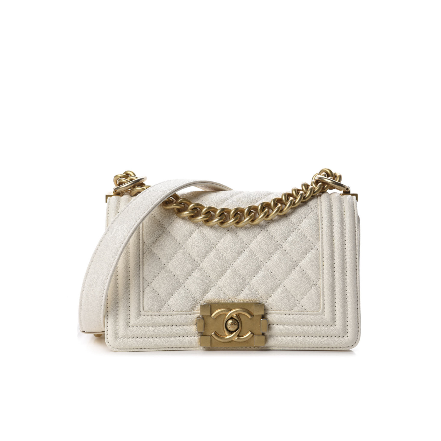 Chanel Caviar Quilted Small Boy Flap White Bag