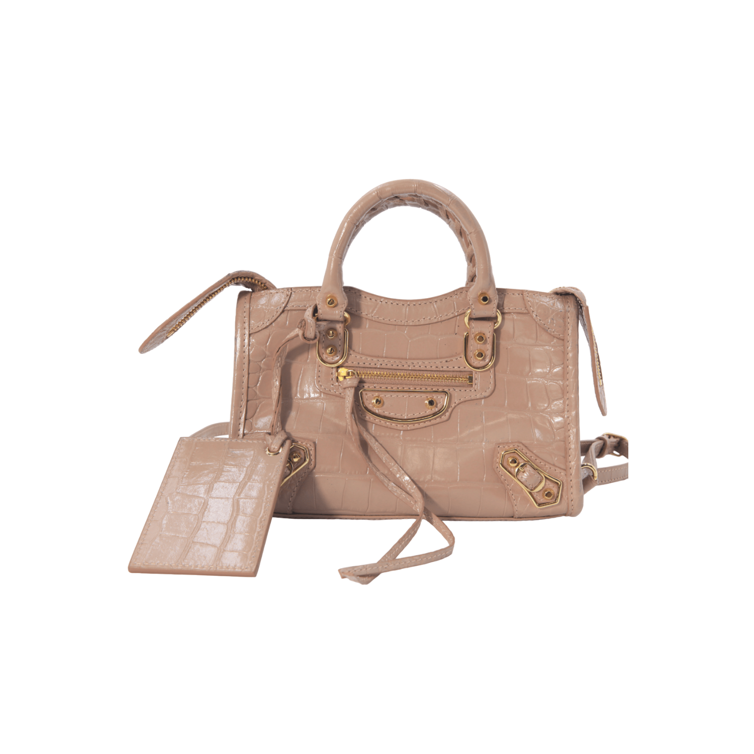 Balenciaga Mini Metallic Edge Shoulder Bag in Shiny Crocodile-Embossed Leather