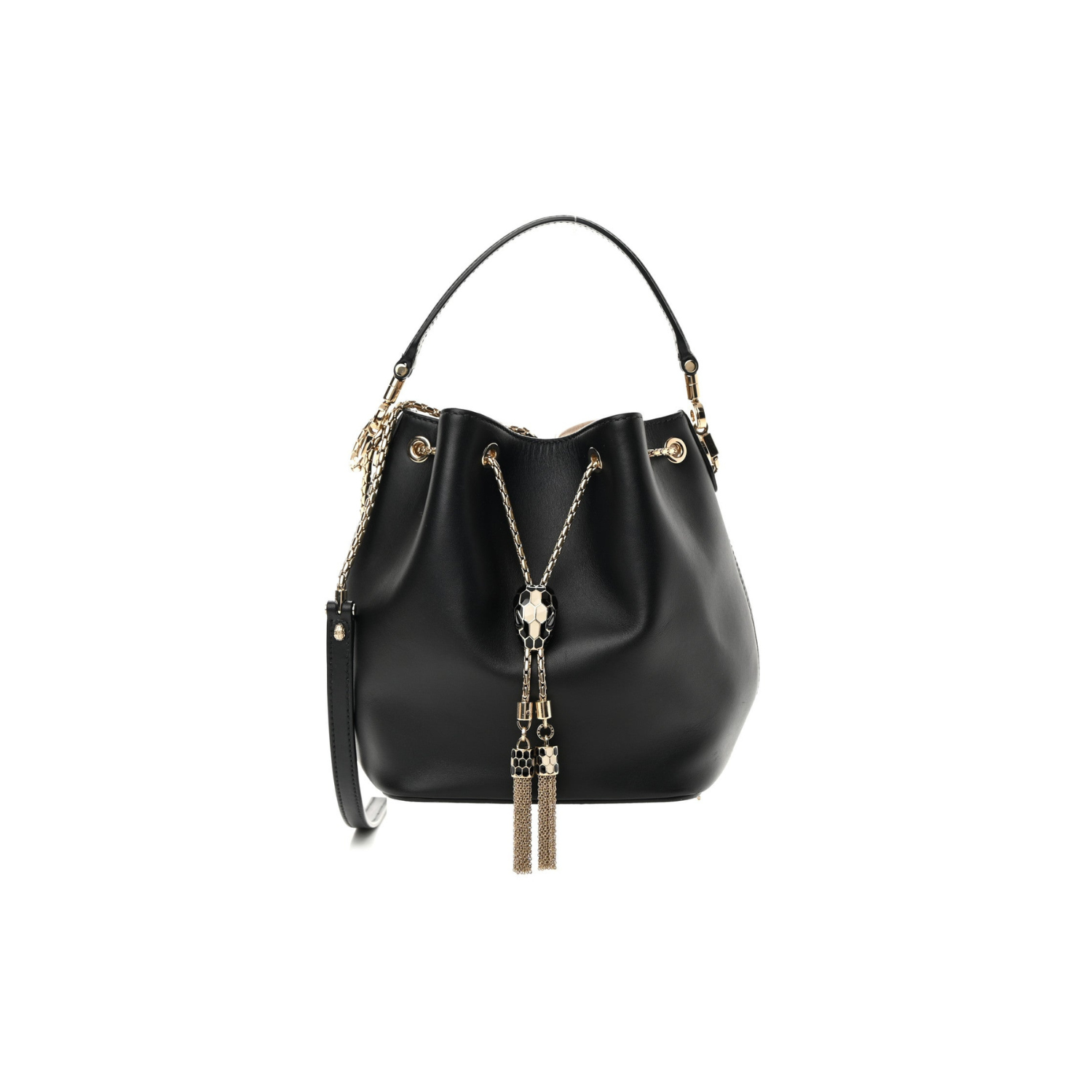 BULGARI Calfskin Serpenti Forever Bucket Bag Black