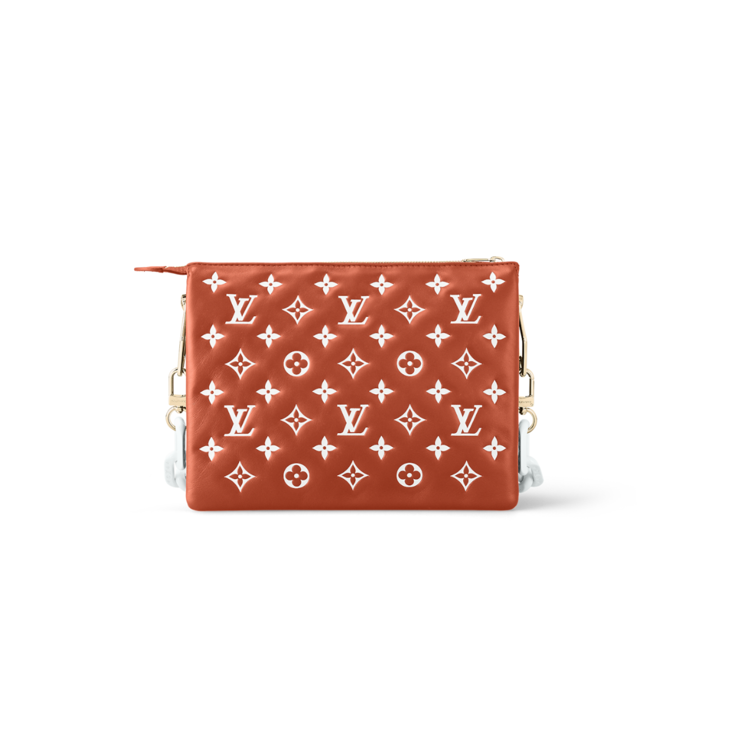 Louis Vuitton Lambskin Embossed Monogram Coussin PM Terracotta Brown