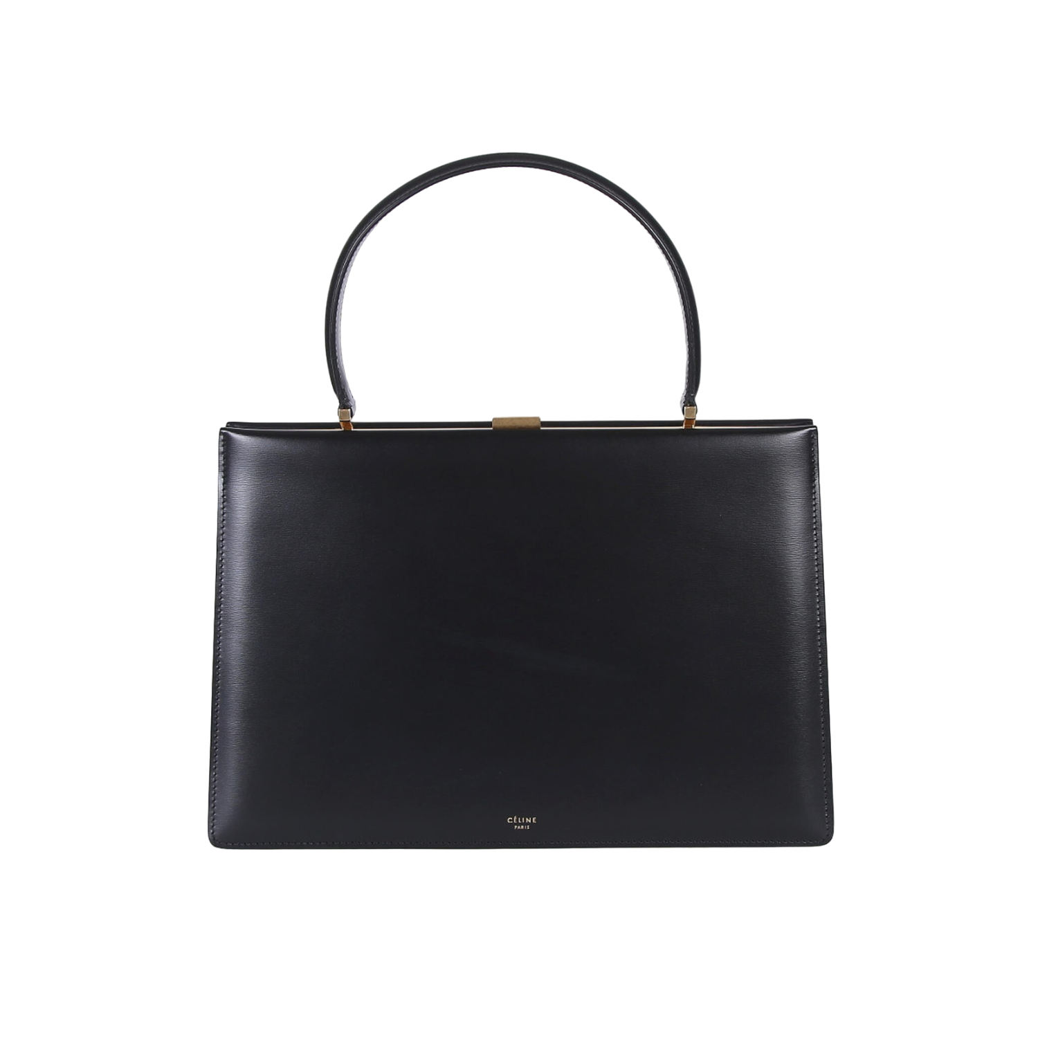 Céline Black Leather Clasp Top Handle Bag