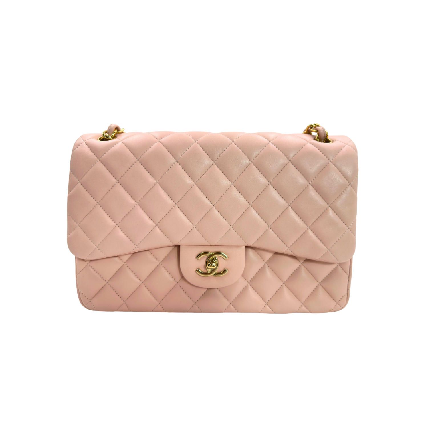 Chanel Lambskin Quilted Jumbo Double Flap Light Pink Bag