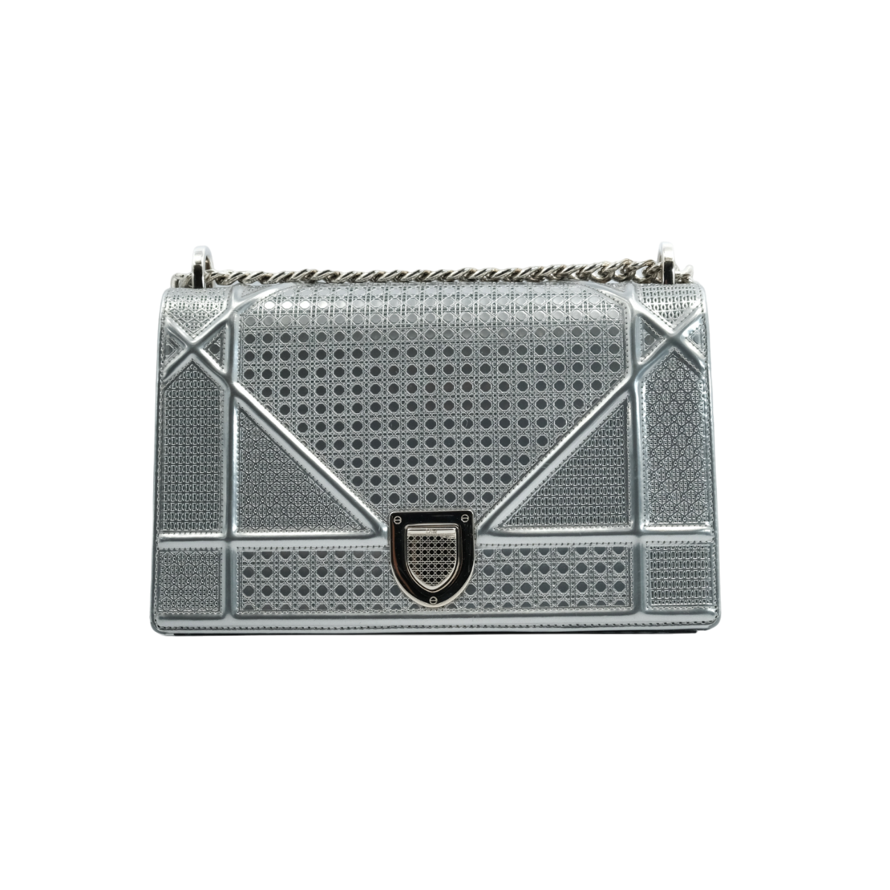 Dior Silver Metallic Leather Medium Diorama Bag
