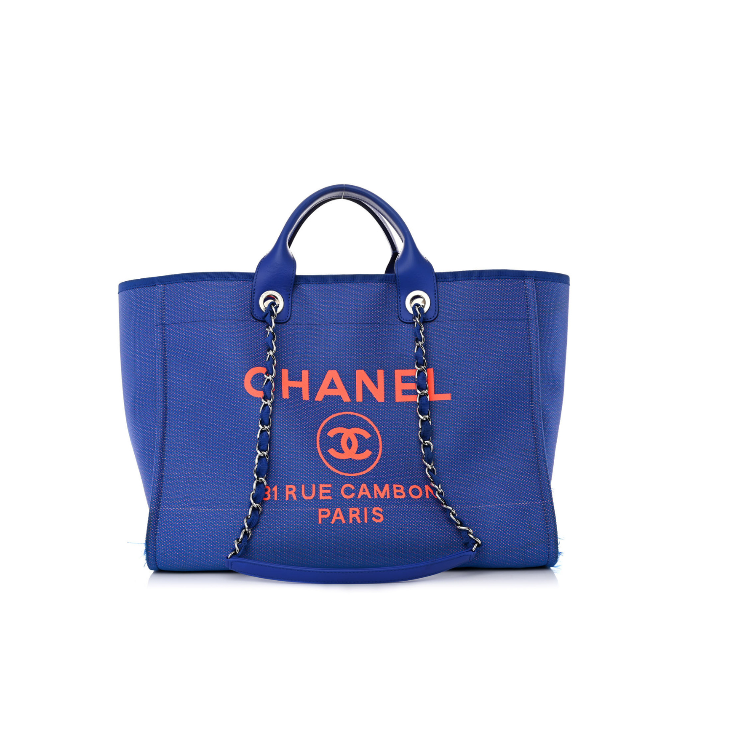 Chanel Mixed Fibers Medium Deauville Tote Blue Orange Bag