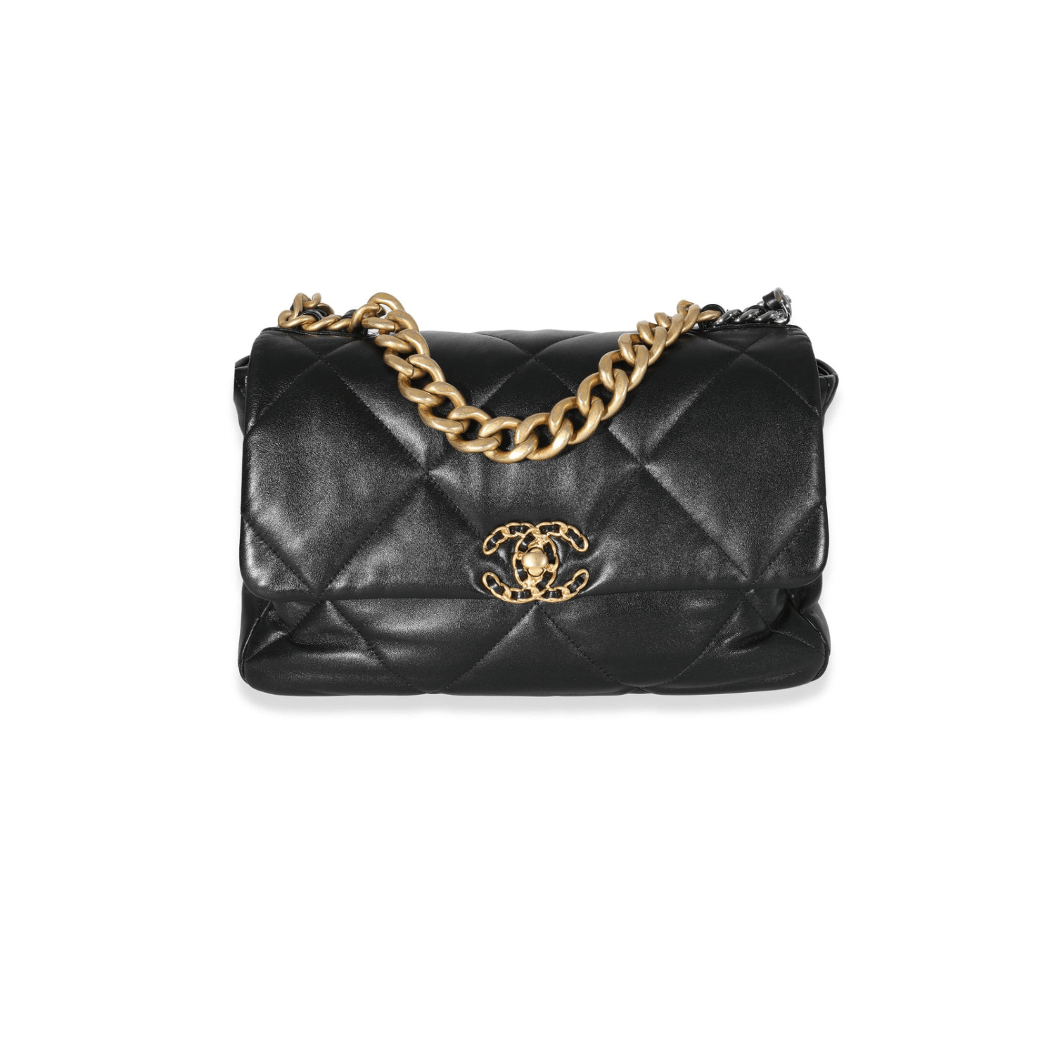 CHANEL BLACK QUILTED GOATSKIN CHANEL 19 FLAP MEDIUM BAG
