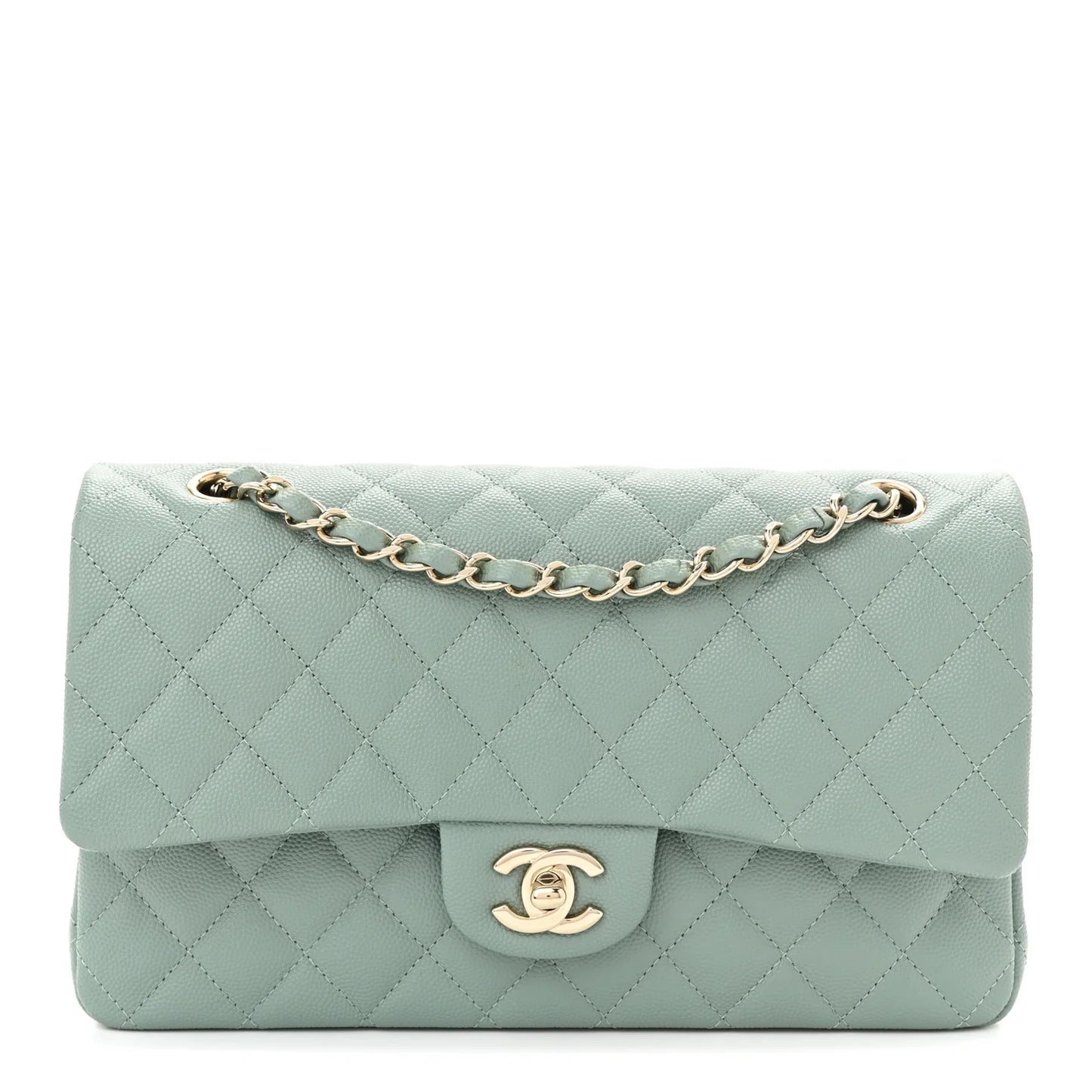 Chanel Classic Medium Double Flap Bag in Mint Green Caviar Leather