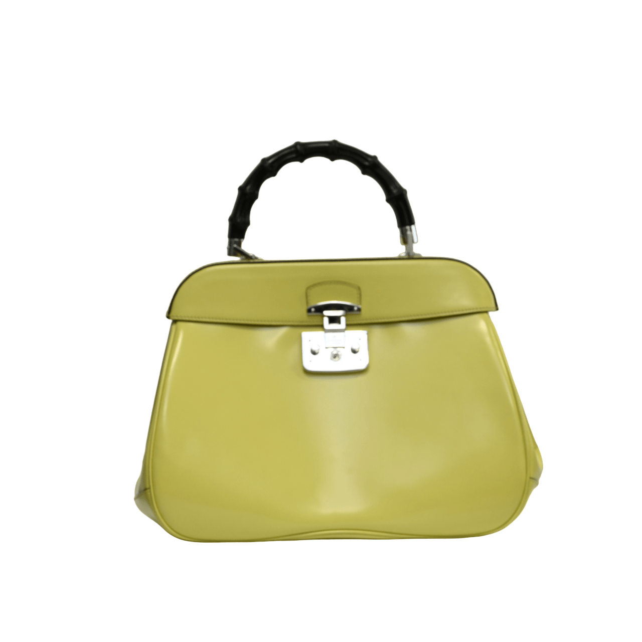 Gucci Lime Yellow Patent Leather Lady Lock Bamboo Top Handle Bag