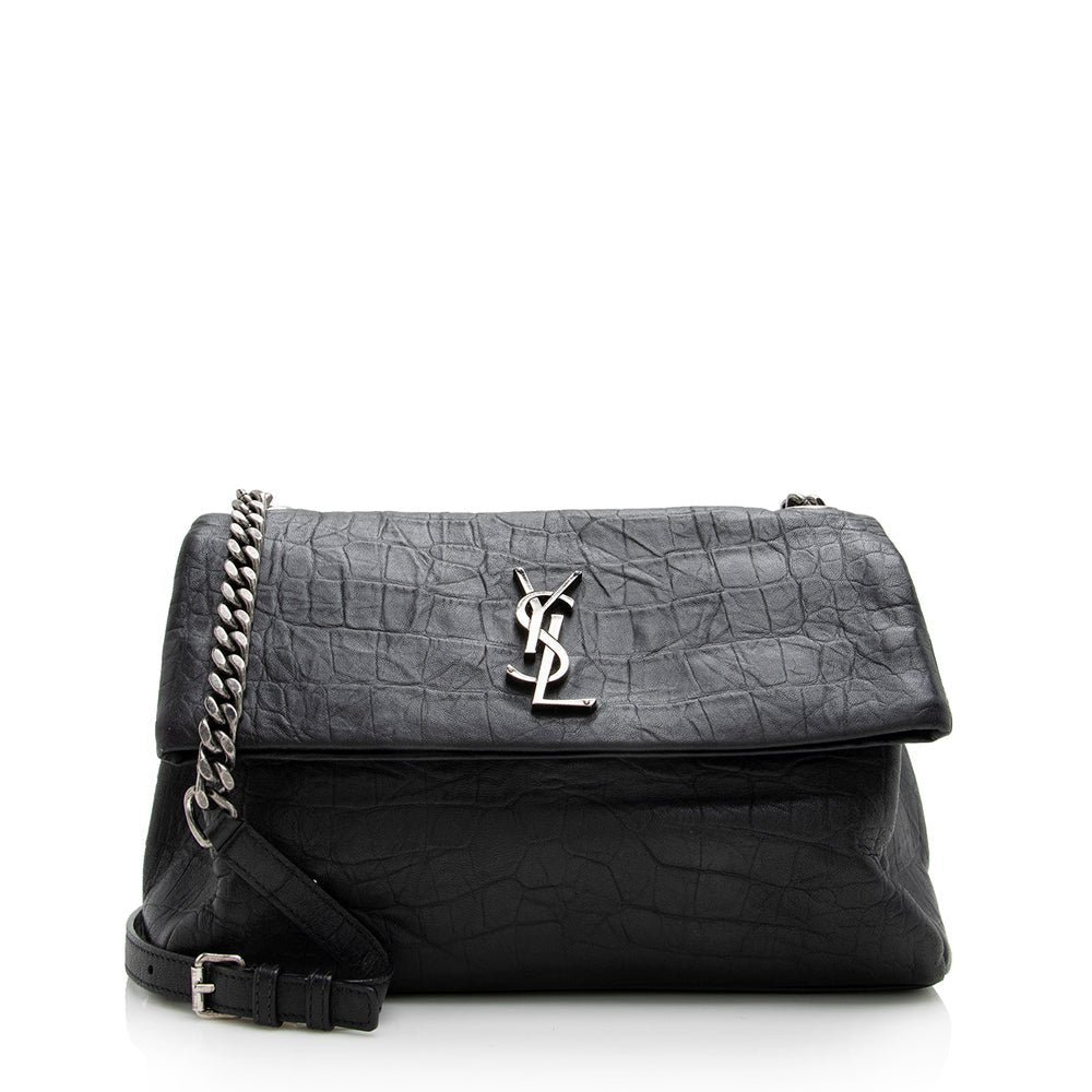 Saint Laurent Calfskin Croc Embossed West Hollywood Flap Bag